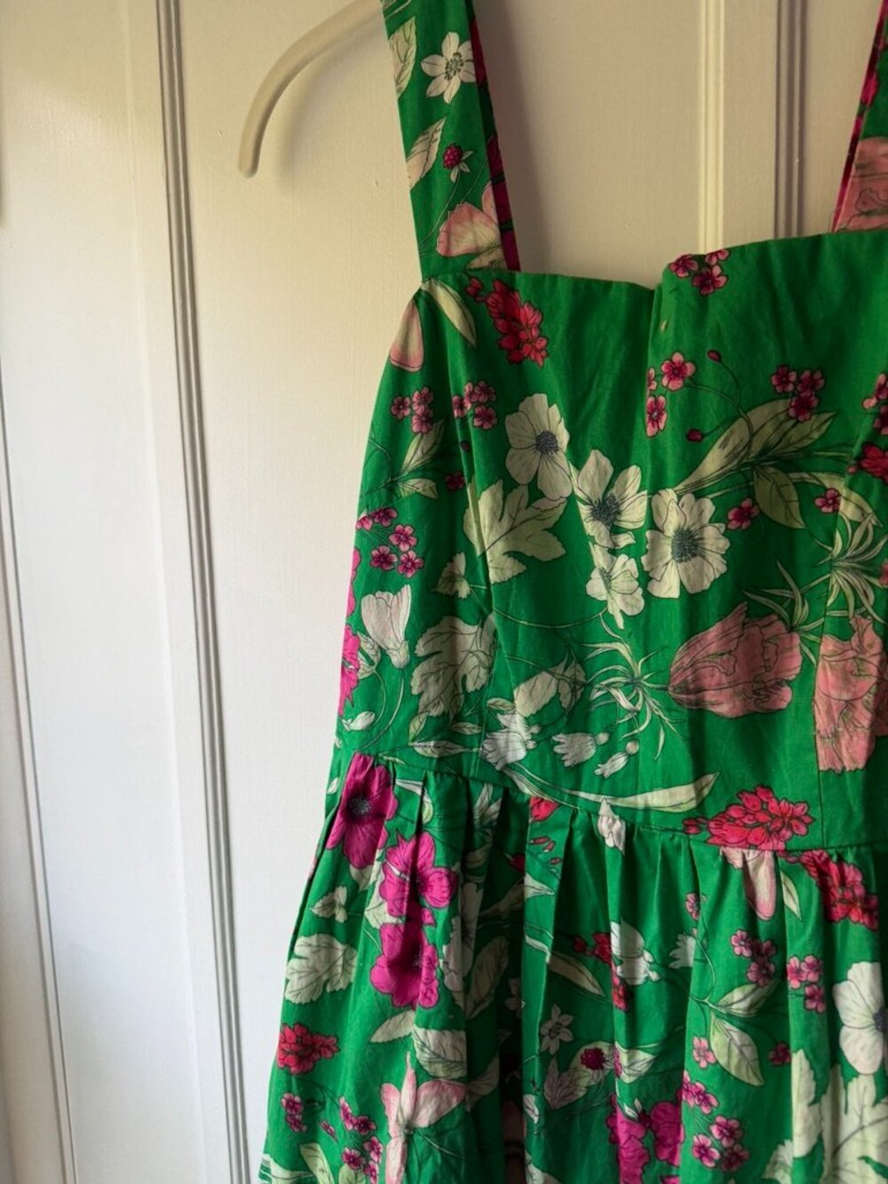 Eliza J Green Floral Tiered Smocked Midi Sundress Tank Strap Pocket 4P Petite - Picture 2 of 4